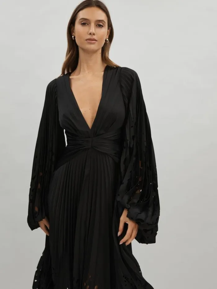 REISS Dresses Women Acler Balloon Sleeve Midi Dress Black