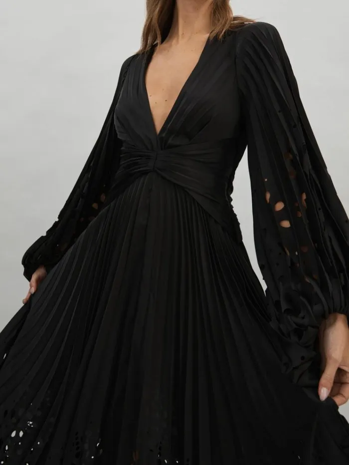 REISS Dresses Women Acler Balloon Sleeve Midi Dress Black