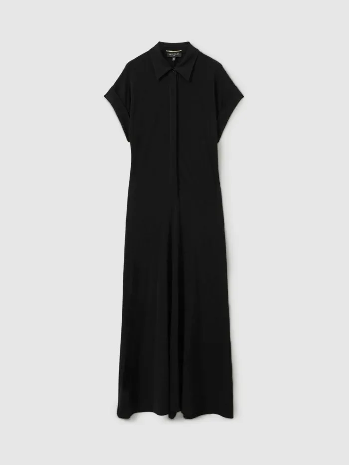 REISS Dresses Women Atelier Polo Collar Jersey Maxi Dress Black