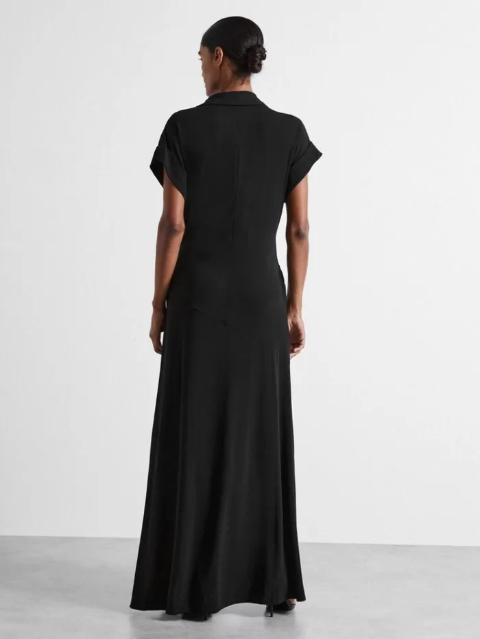 REISS Dresses Women Atelier Polo Collar Jersey Maxi Dress Black