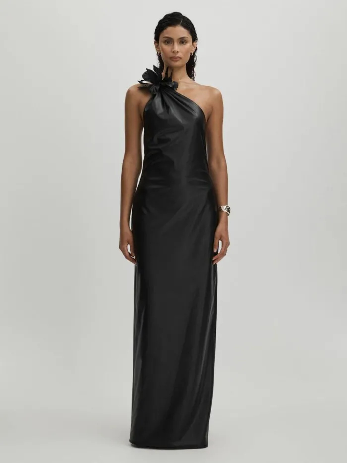 REISS Dresses Women Halston Faux Leather OneShoulder Maxi Dress Black
