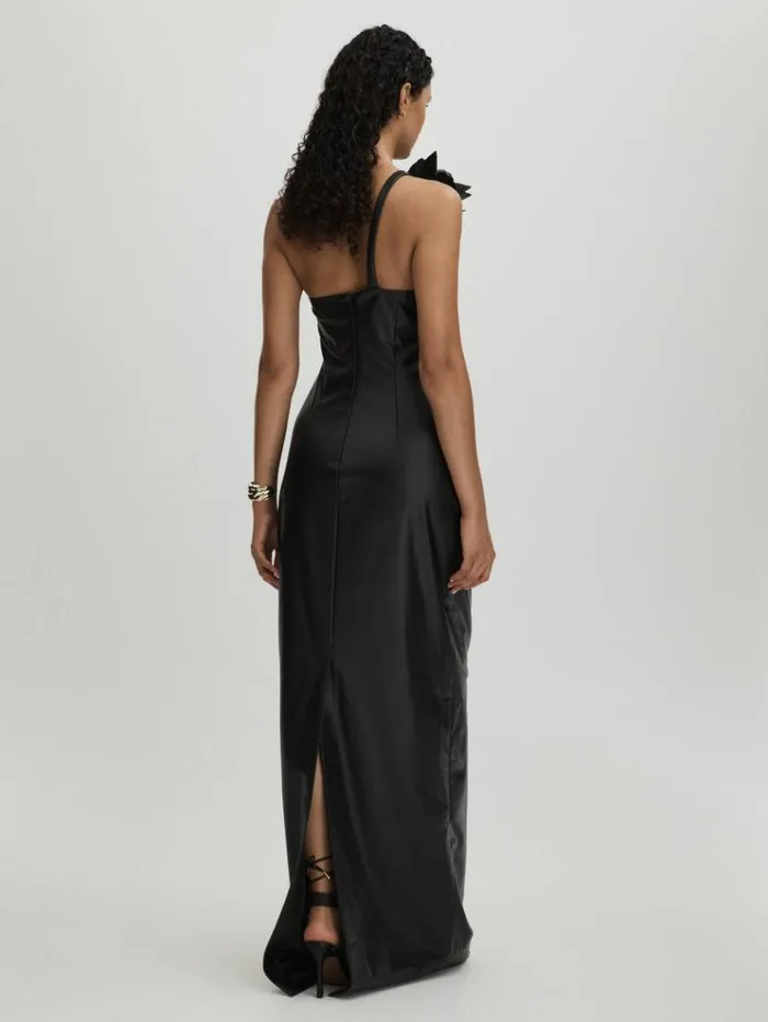 REISS Dresses Women Halston Faux Leather OneShoulder Maxi Dress Black