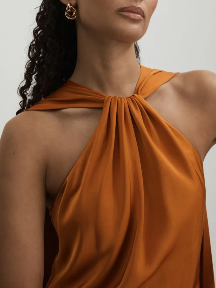 REISS Dresses Women Halston Halter Cape Maxi Dress Mustard