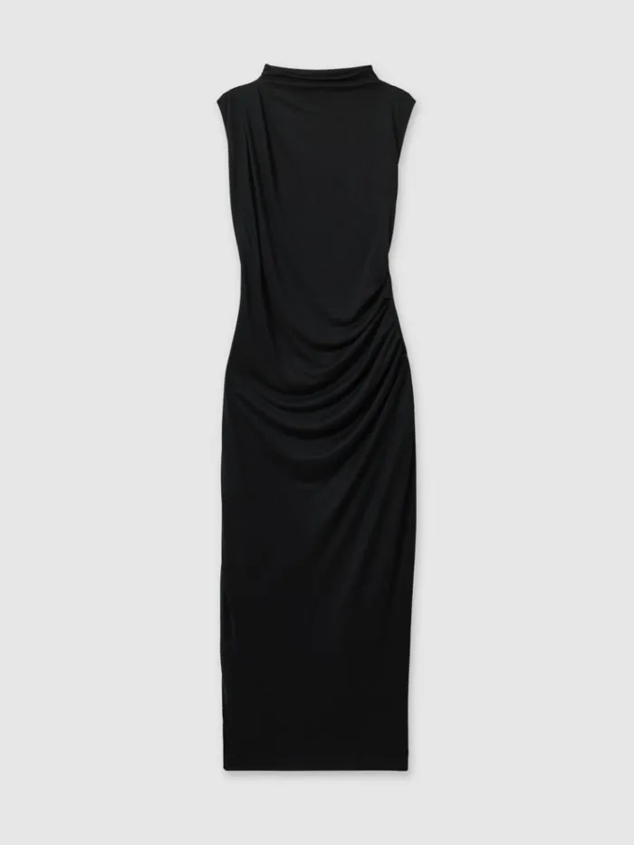 REISS Dresses Women Modal Blend Ruched Midi Dress Charcoal