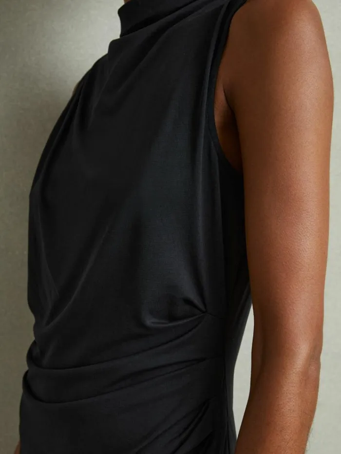 REISS Dresses Women Modal Blend Ruched Midi Dress Charcoal