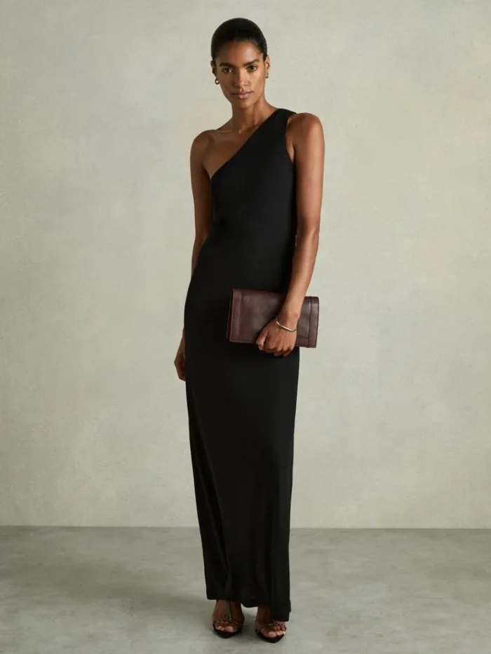 REISS Dresses Women OneShoulder Jersey Maxi Dress Black