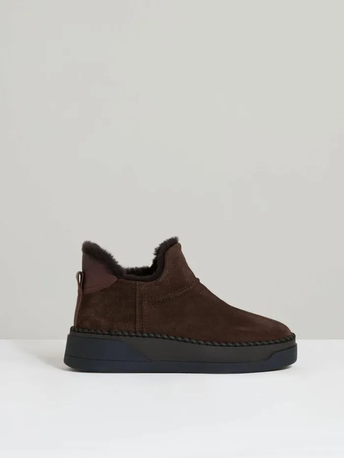 REISS Flats Women ShearlingLined Suede Ankle Boots Chocolate