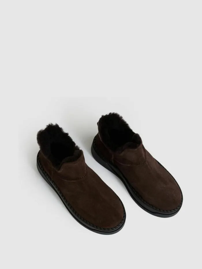 REISS Flats Women ShearlingLined Suede Ankle Boots Chocolate
