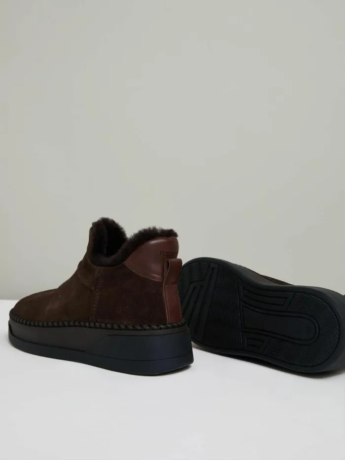 REISS Flats Women ShearlingLined Suede Ankle Boots Chocolate