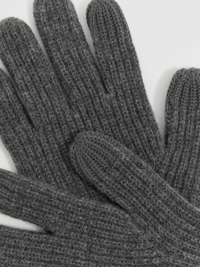 REISS Hats Gloves and Scarves Men RibbedMerino Touchscreen Gloves Mid Grey Melange
