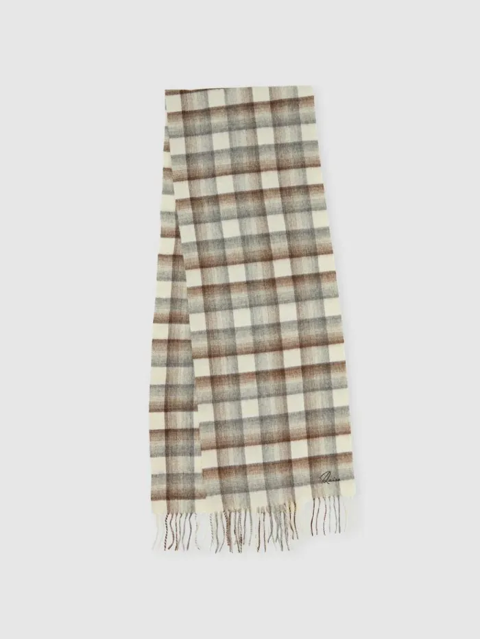 REISS Hats Gloves and Scarves Men Wool And Cashmere Check Scarf Brownoatmealgrey