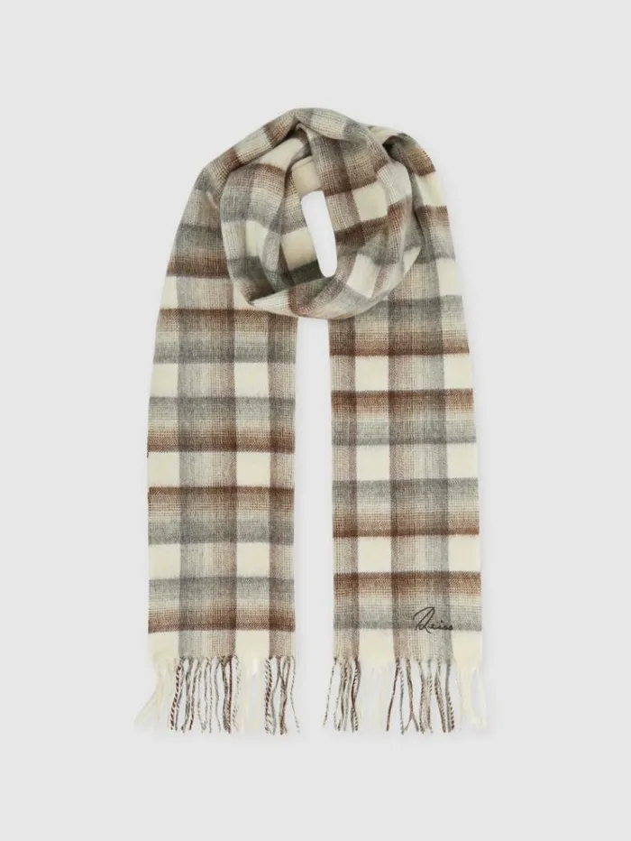 REISS Hats Gloves and Scarves Men Wool And Cashmere Check Scarf Brownoatmealgrey