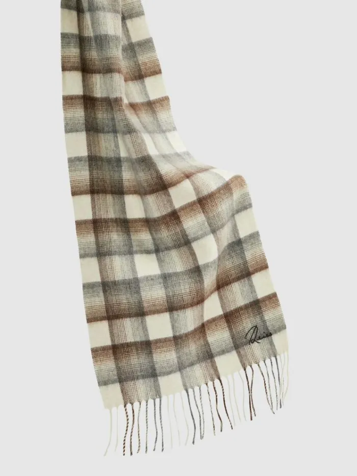 REISS Hats Gloves and Scarves Men Wool And Cashmere Check Scarf Brownoatmealgrey