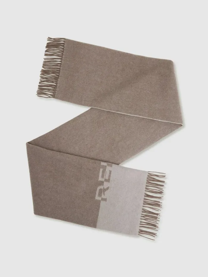 REISS Hats Gloves and Scarves Women Wool LogoJacquard Scarf Taupe