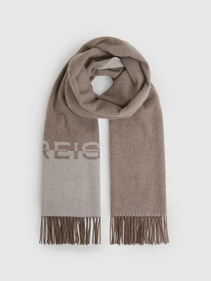REISS Hats Gloves and Scarves Women Wool LogoJacquard Scarf Taupe