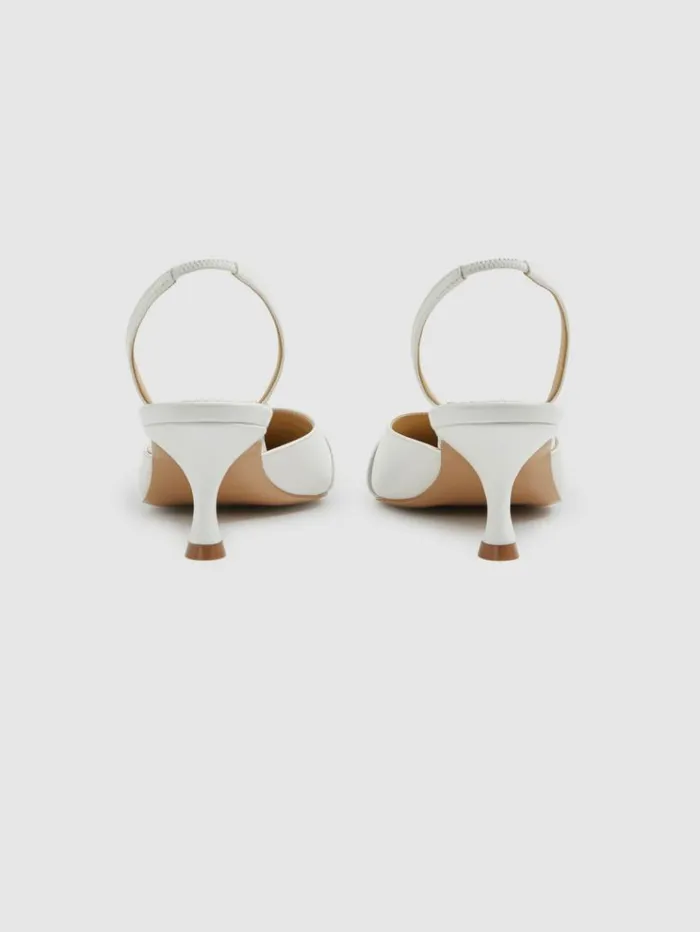 REISS Heels Women Leather Slingback Kitten Heels Snow White