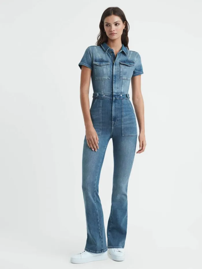 REISS Jumpsuits and Rompers Women Good American Denim Bootcut Jumpsuit Blue