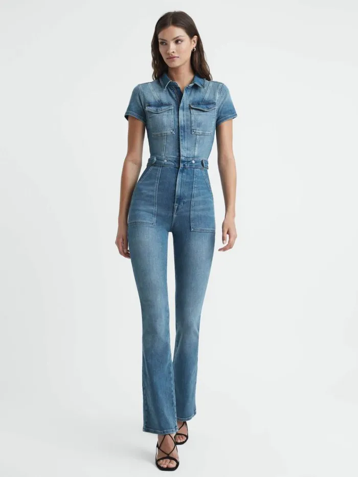 REISS Jumpsuits and Rompers Women Good American Denim Bootcut Jumpsuit Blue