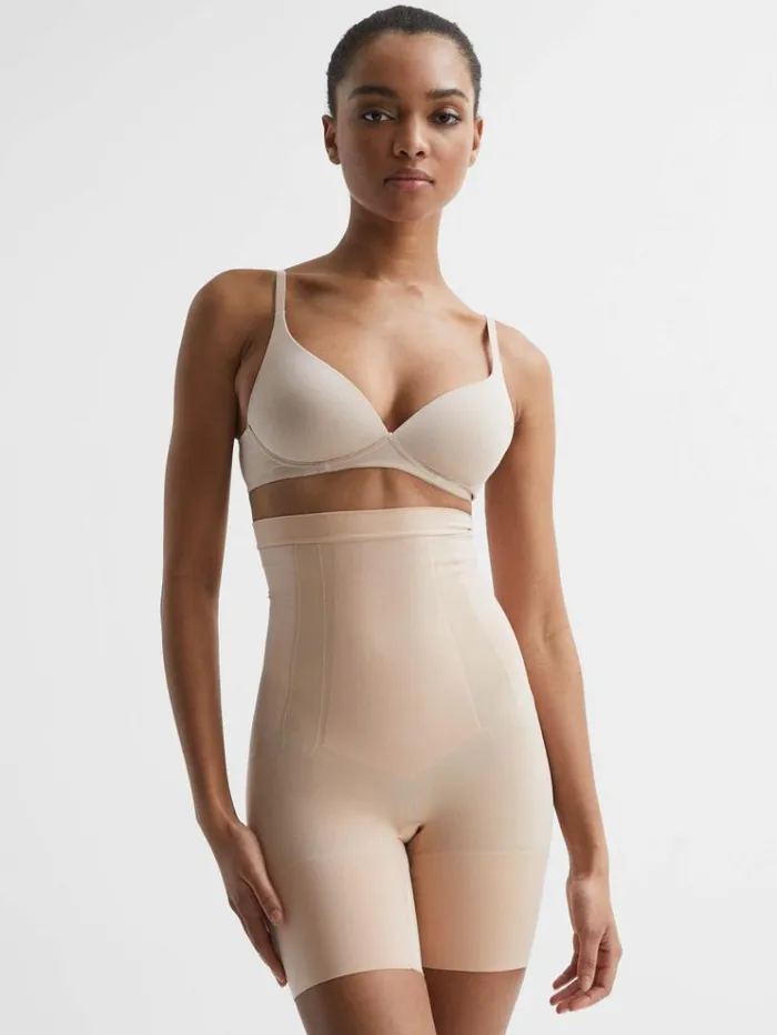 REISS Lingerie Women Spanx Shapewear High Rise MidThigh Shorts Nude