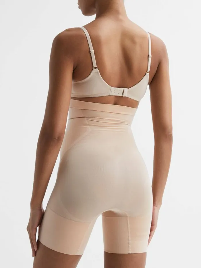 REISS Lingerie Women Spanx Shapewear High Rise MidThigh Shorts Nude
