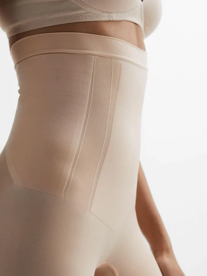 REISS Lingerie Women Spanx Shapewear High Rise MidThigh Shorts Nude