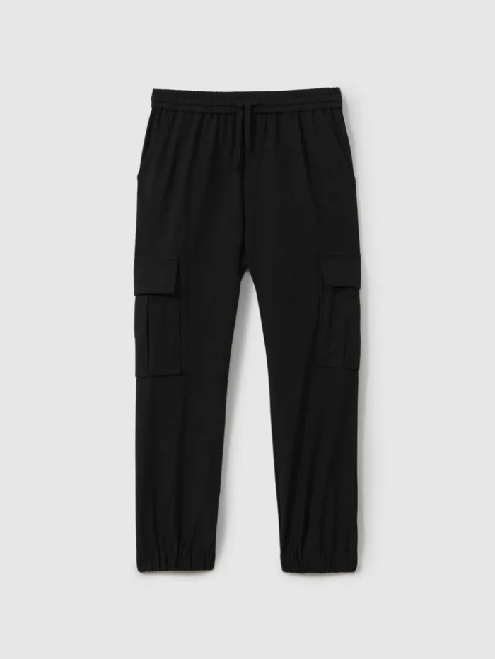 REISS Pants Children Technical Drawstring Cuffed Cargo Trousers Black