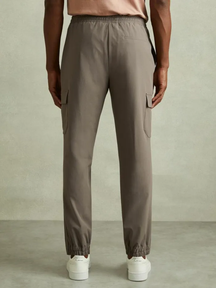 REISS Pants Men Elasticated Cargo Trousers Green Smoke