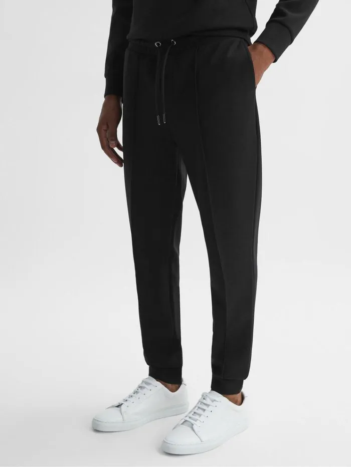 REISS Pants Men Interlock Jersey Drawstring Joggers Black