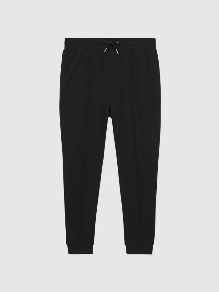 REISS Pants Men Interlock Jersey Drawstring Joggers Black