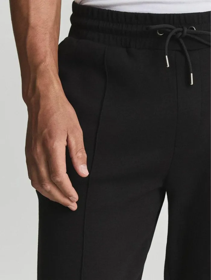 REISS Pants Men Interlock Jersey Drawstring Joggers Black