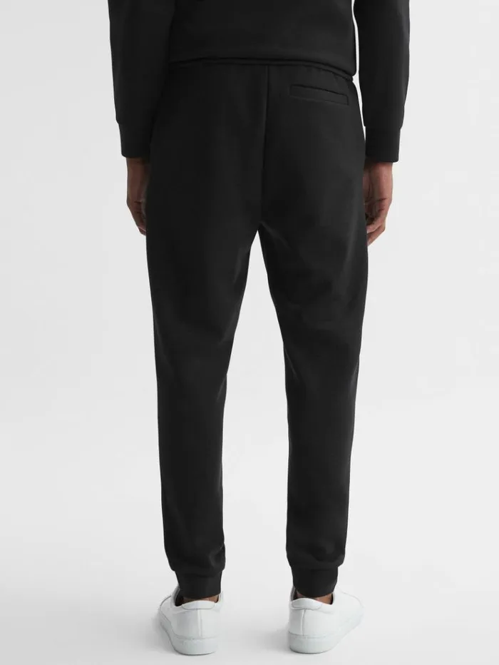 REISS Pants Men Interlock Jersey Drawstring Joggers Black