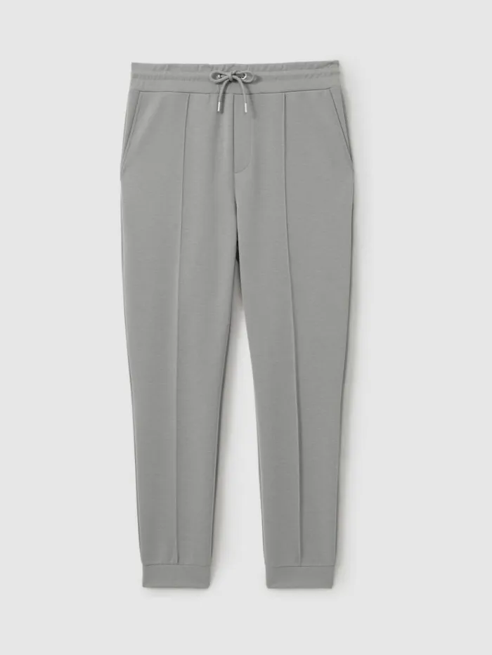 REISS Pants Men Interlock Jersey Drawstring Joggers Flint Grey