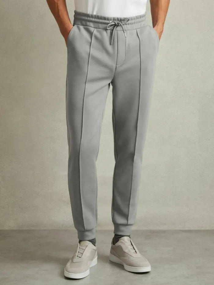 REISS Pants Men Interlock Jersey Drawstring Joggers Flint Grey