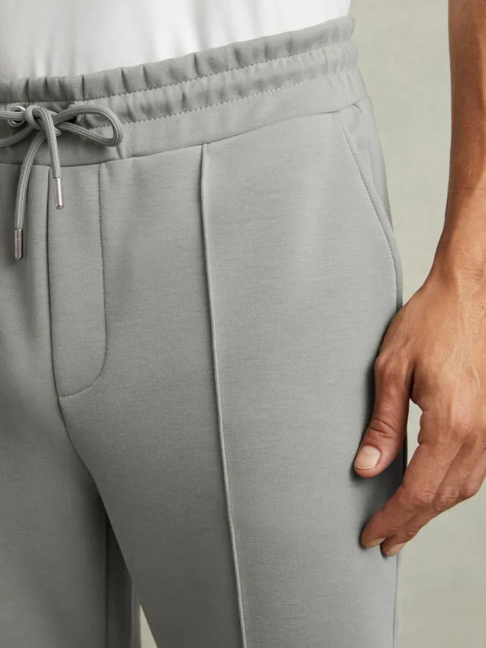REISS Pants Men Interlock Jersey Drawstring Joggers Flint Grey