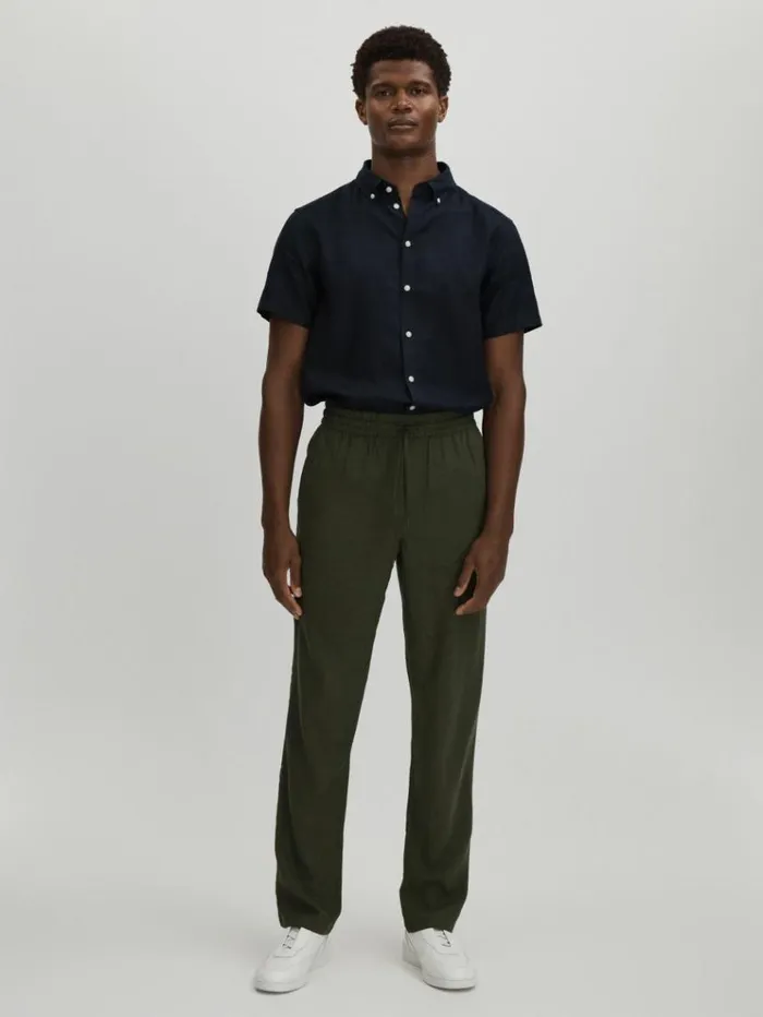 REISS Pants Men Les Deux Forest Green Linen Blend Drawstring Trousers Forest Green REISS Pants Men Les Deux Forest Green Linen Blend Drawstring Trousers Forest Green