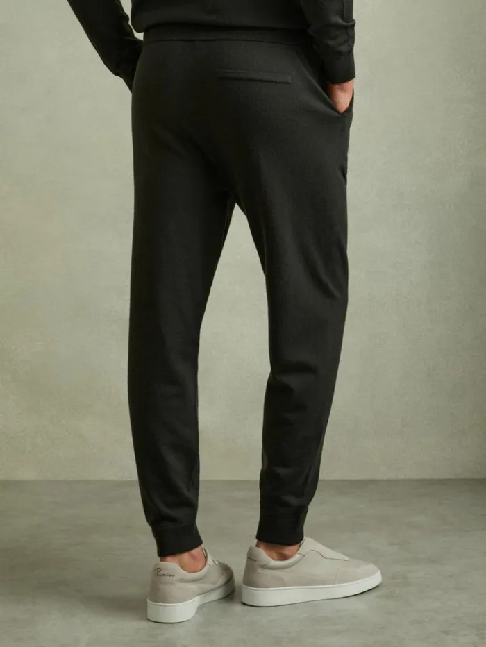 REISS Pants Men Merino Wool Blend Drawstring Joggers Dark Military Green