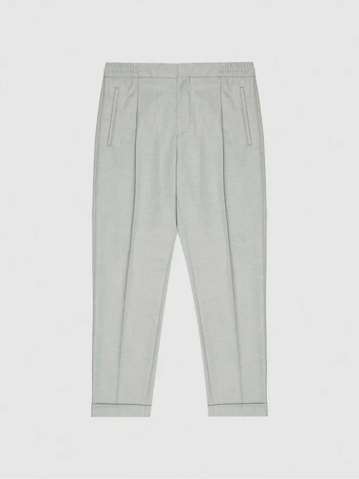 REISS Pants Men Relaxed Drawstring Trousers With TurnUps Soft Grey
