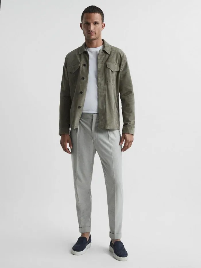 REISS Pants Men Relaxed Drawstring Trousers With TurnUps Soft Grey