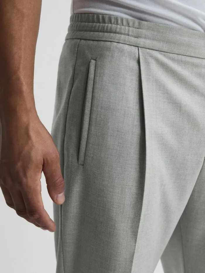 REISS Pants Men Relaxed Drawstring Trousers With TurnUps Soft Grey