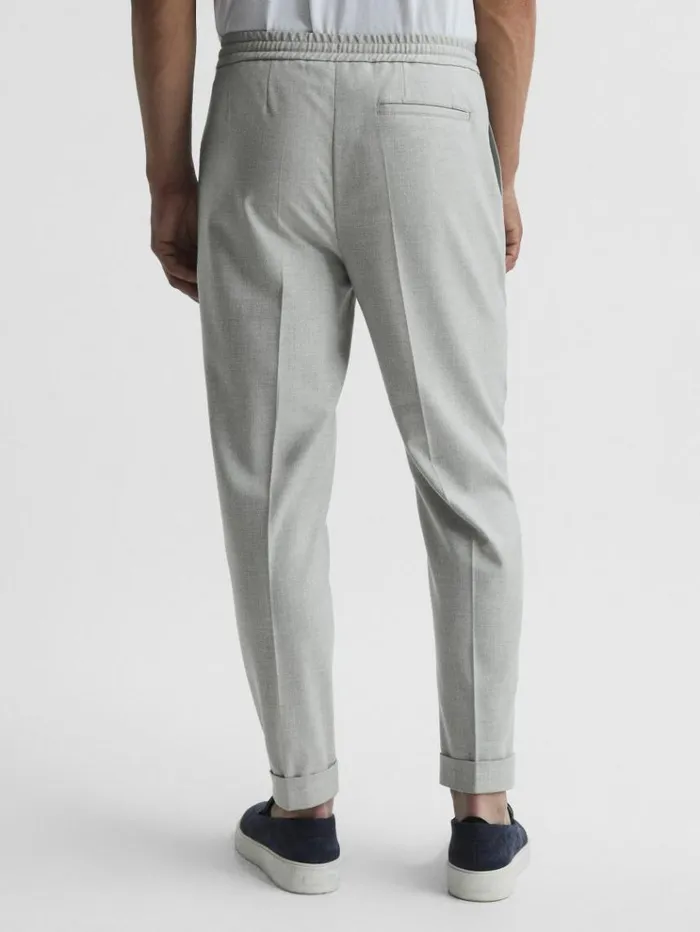 REISS Pants Men Relaxed Drawstring Trousers With TurnUps Soft Grey