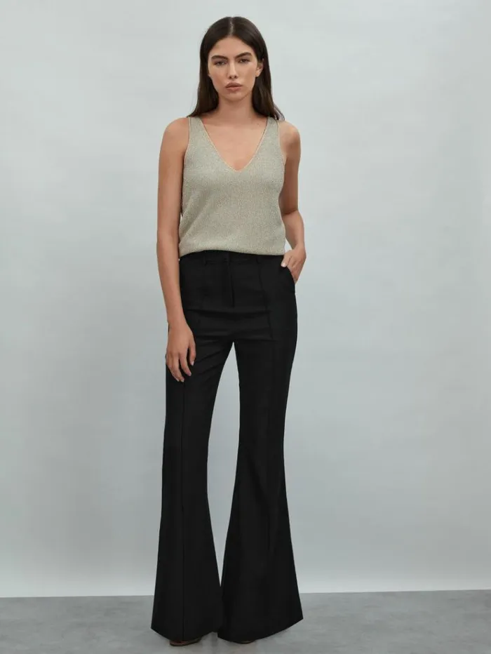 REISS Pants Women Acler High Rise Flared Trousers Black