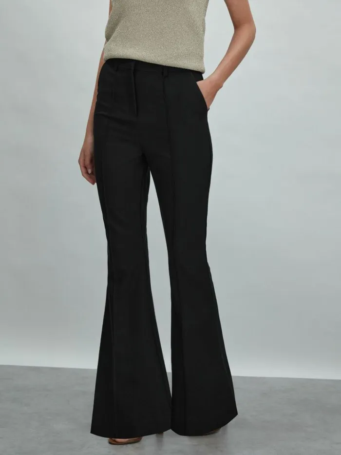 REISS Pants Women Acler High Rise Flared Trousers Black