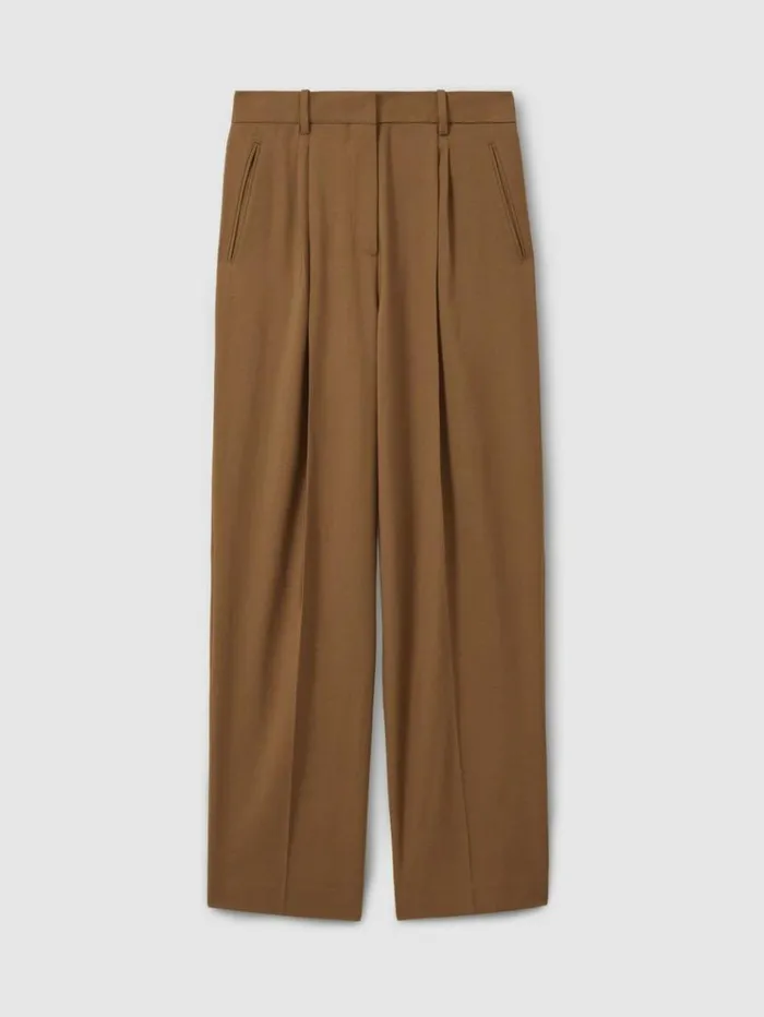 REISS Pants Women Atelier Virgin Wool Tapered Trousers Camel