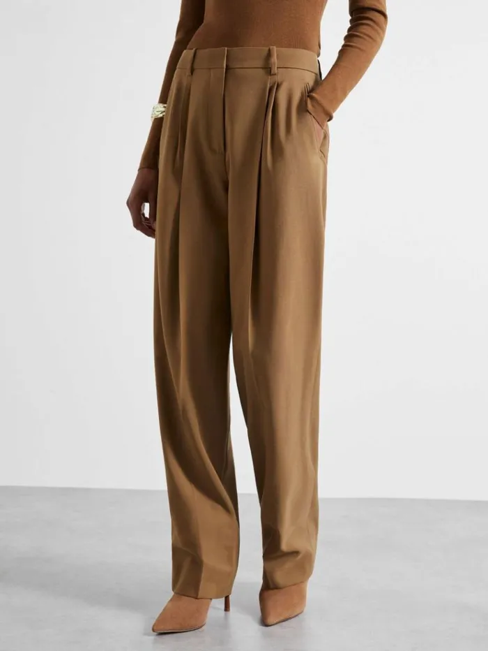 REISS Pants Women Atelier Virgin Wool Tapered Trousers Camel