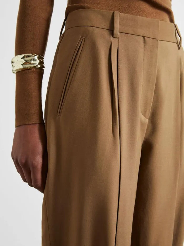 REISS Pants Women Atelier Virgin Wool Tapered Trousers Camel