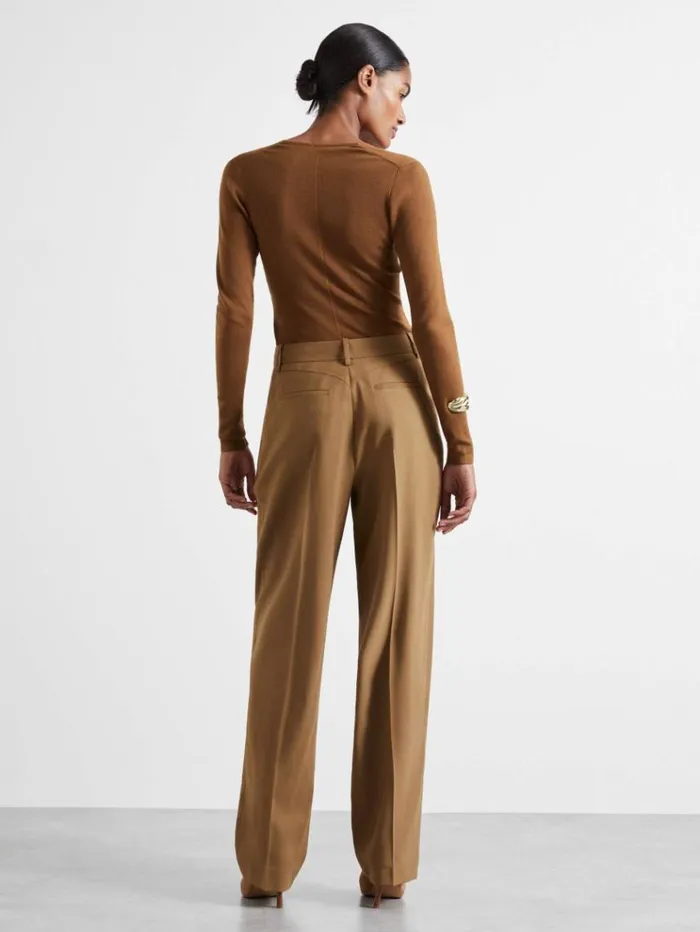 REISS Pants Women Atelier Virgin Wool Tapered Trousers Camel