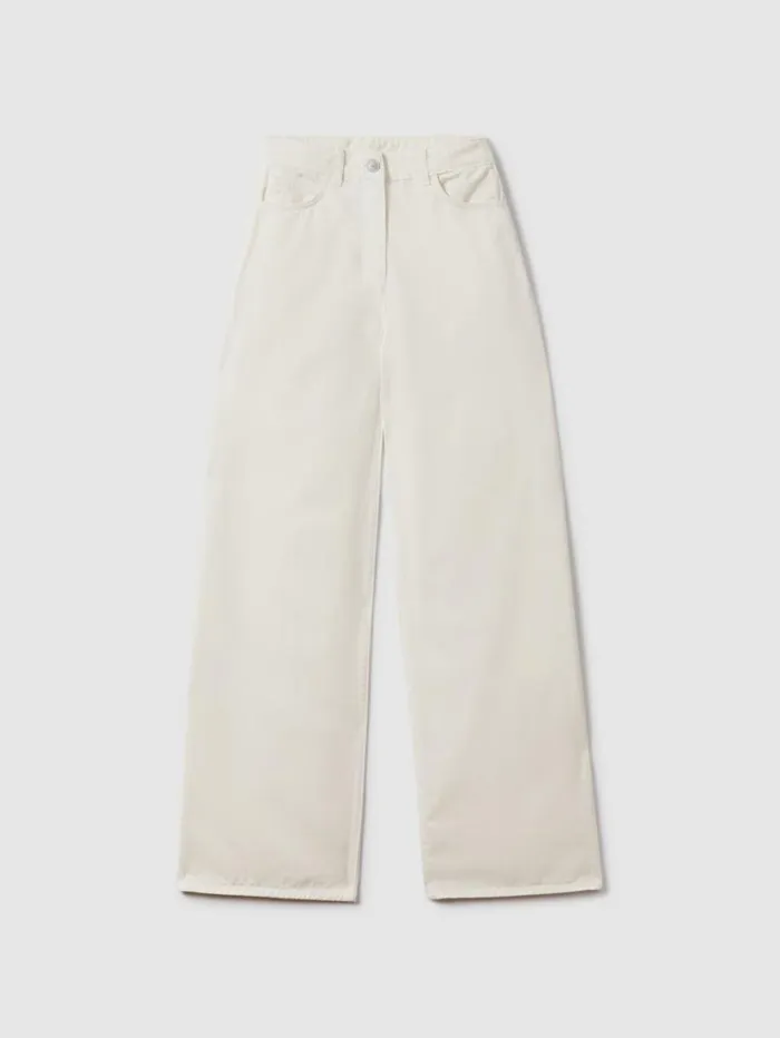 REISS Pants Women Garment Dyed Wide Leg Trousers Cream
