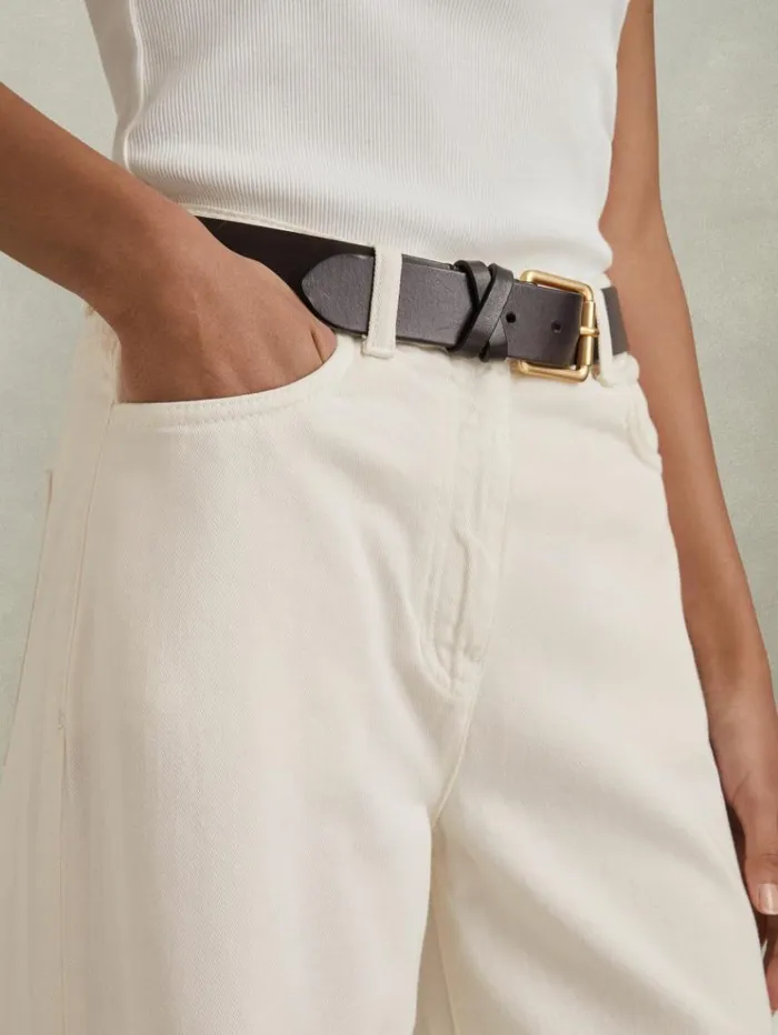 REISS Pants Women Garment Dyed Wide Leg Trousers Cream