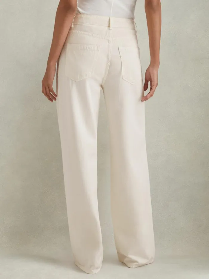 REISS Pants Women Garment Dyed Wide Leg Trousers Cream