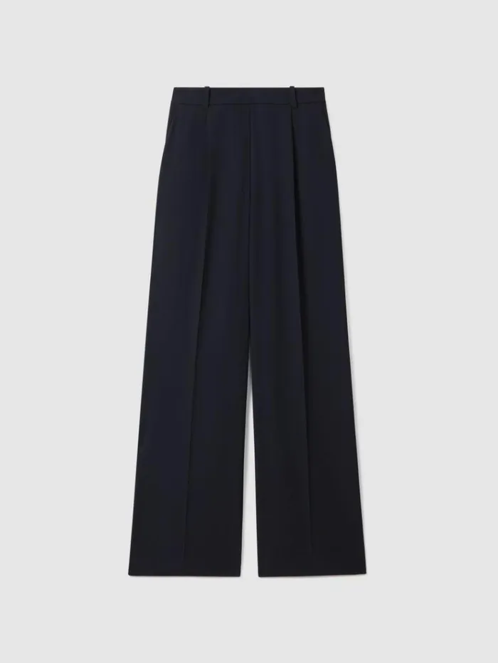 REISS Pants Women HalfElasticated Wide Leg Trousers Navy